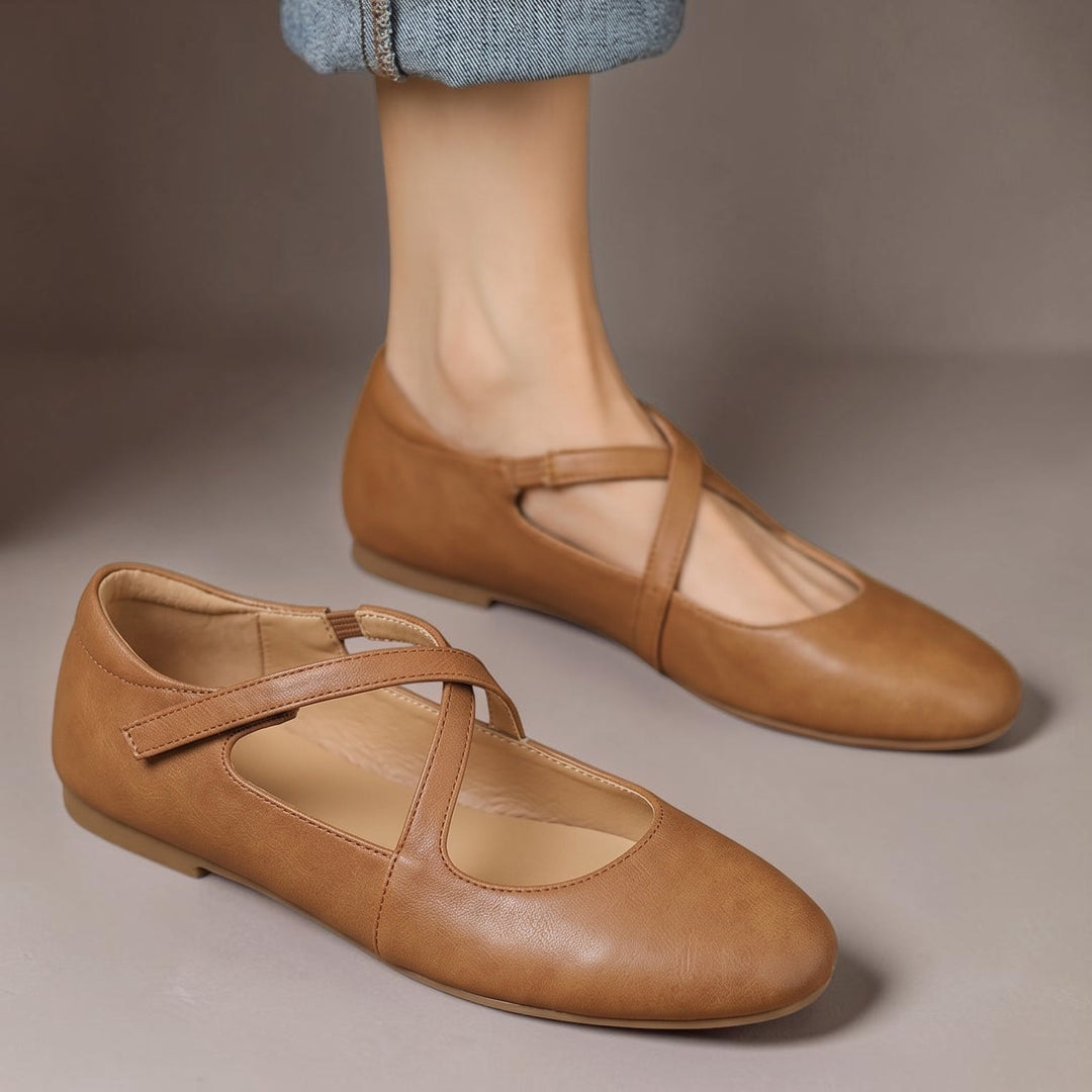 Women's Leather Ballet Flats with Cross Straps – Zeor