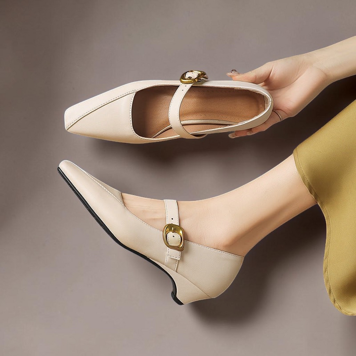 Women's Leather Mary Jane Block Heel Shoes – Zorae