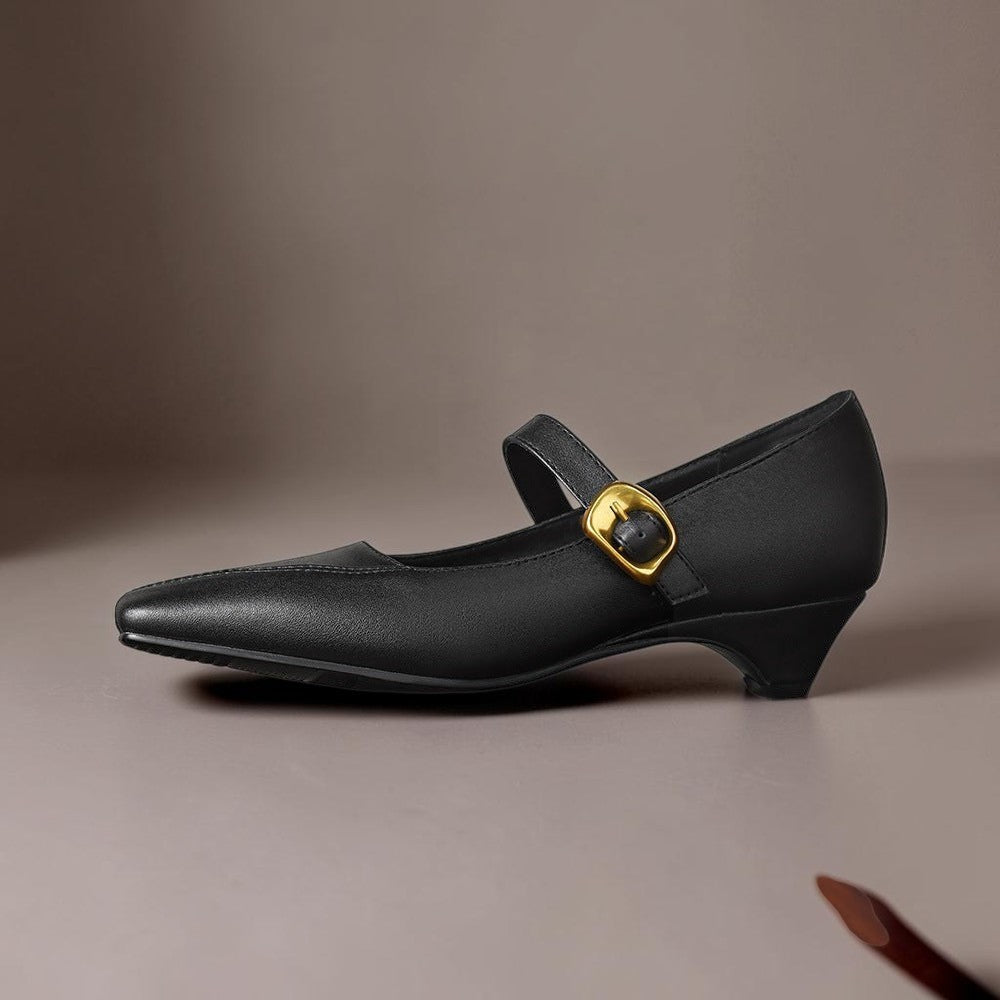 Women's Leather Mary Jane Block Heel Shoes – Zorae