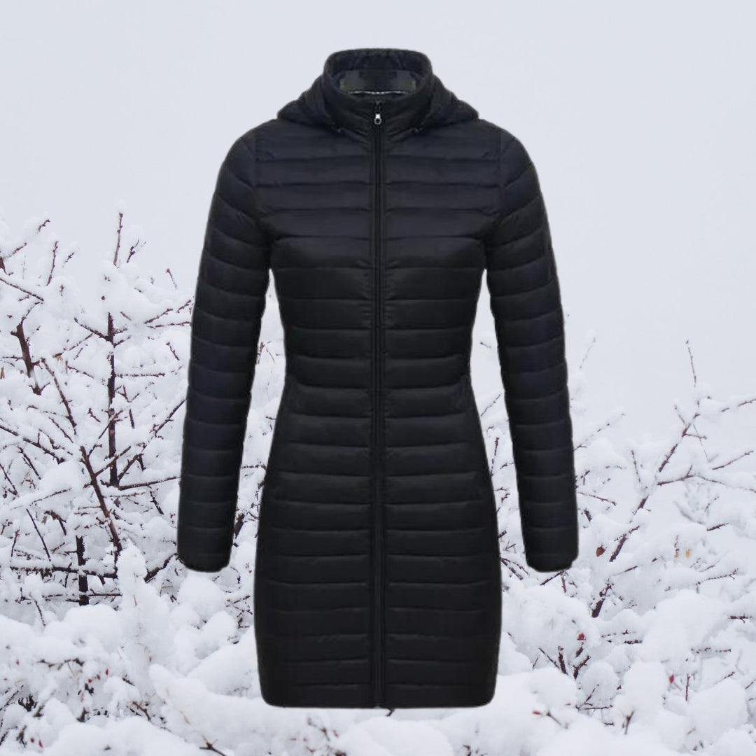 Women's long puffer coat Justina in Black – front view