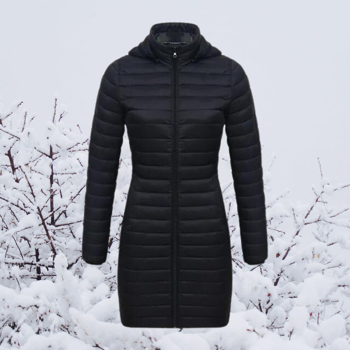 Women's long puffer coat Justina in Black – front view