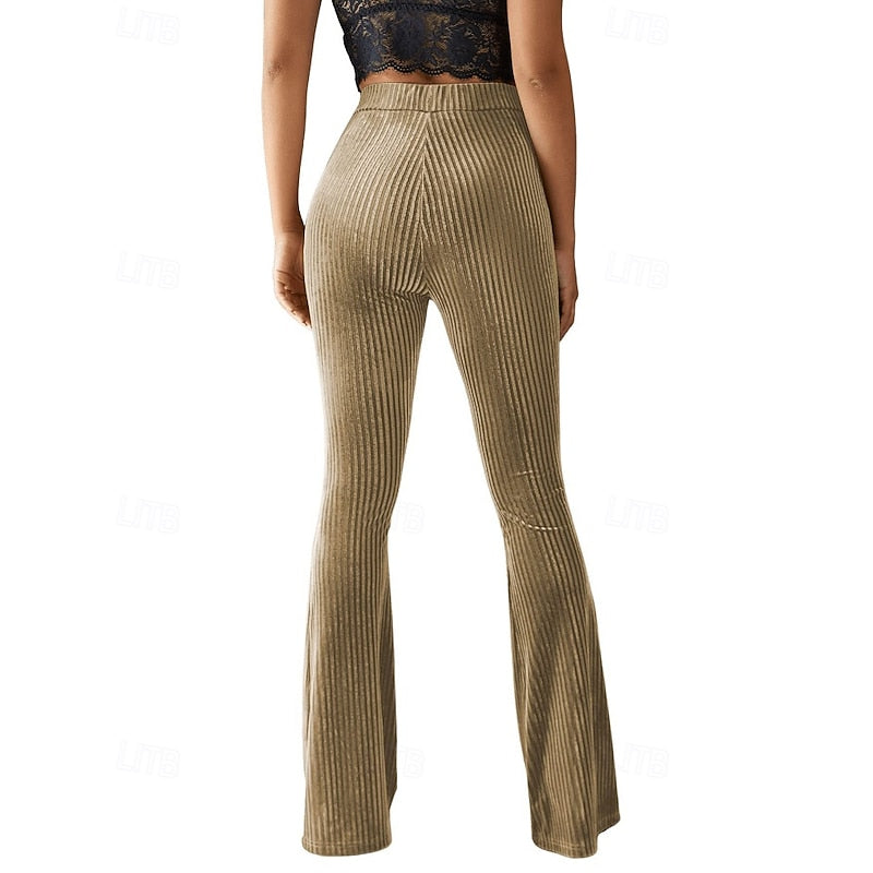 Women's Ribbed High-Waist Flared Trousers