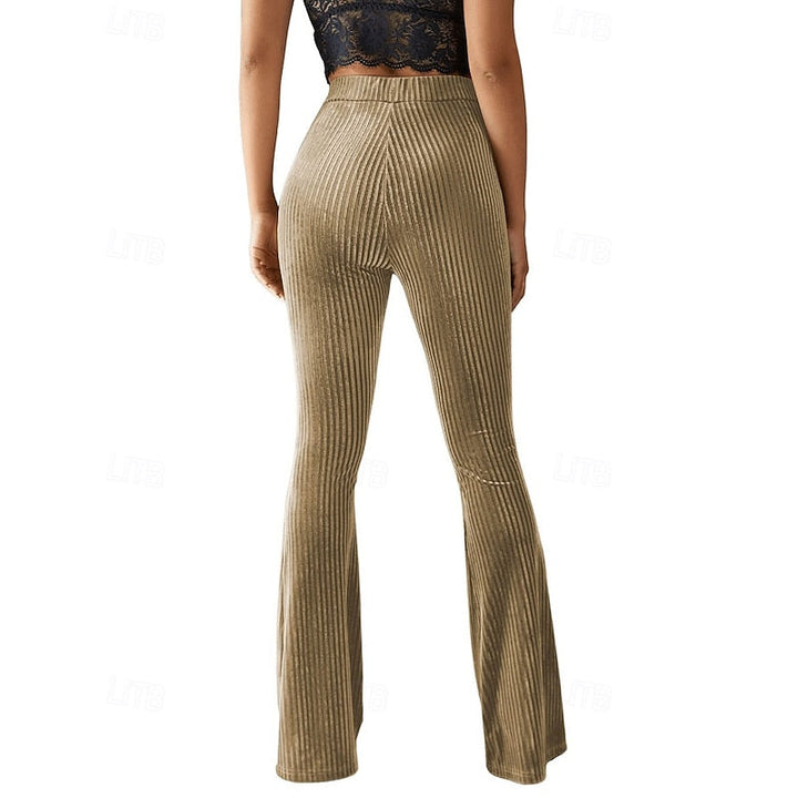 Women's Ribbed High-Waist Flared Trousers