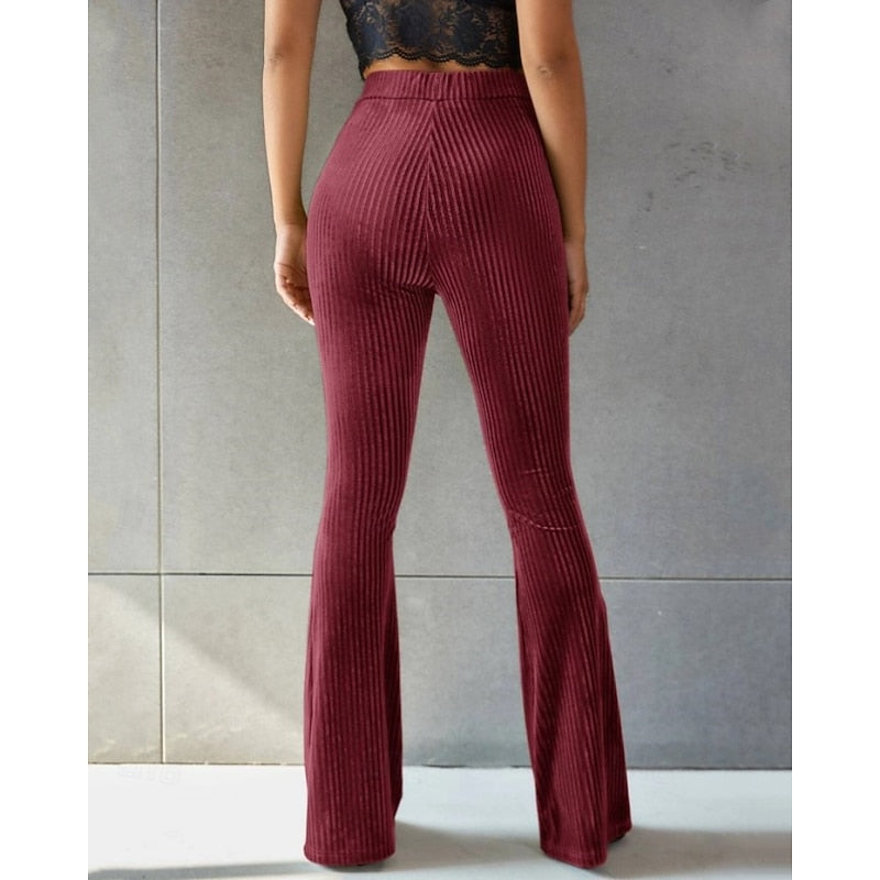 Women's Ribbed High-Waist Flared Trousers