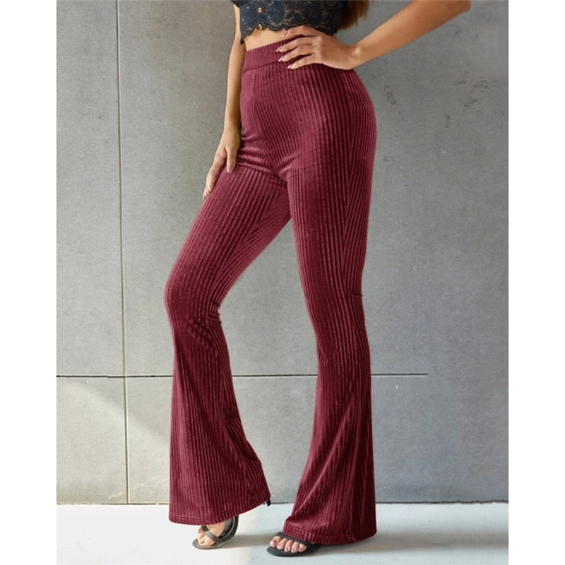 Women's Ribbed High-Waist Flared Trousers