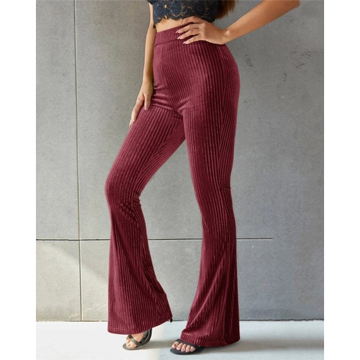 Women's Ribbed High-Waist Flared Trousers