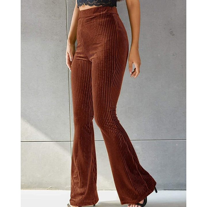 Women's Ribbed High-Waist Flared Trousers
